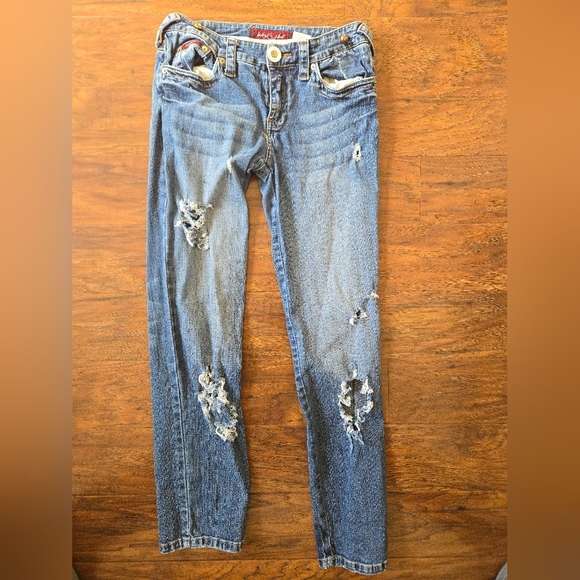 Vintage Baby Phat Jeans Womens Size 7 Distressed Holes Designed Pockets Unique - Picture 3 of 8